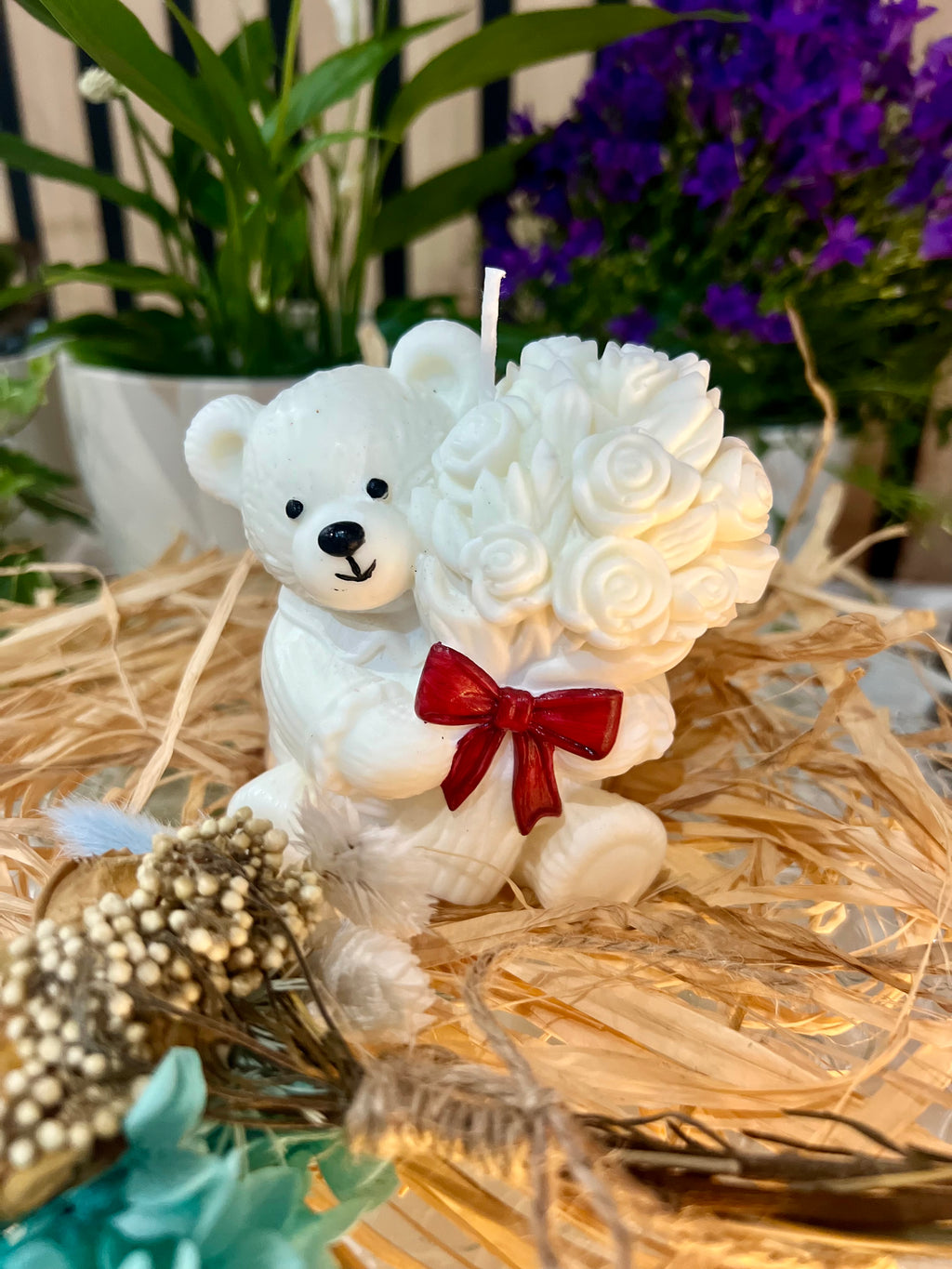 Vela Personalizada Urso com buquê