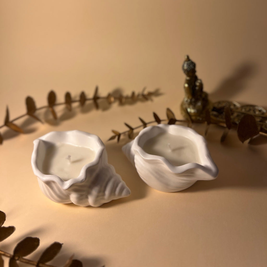 Concha em Gesso Decorativa + Vela Aromática