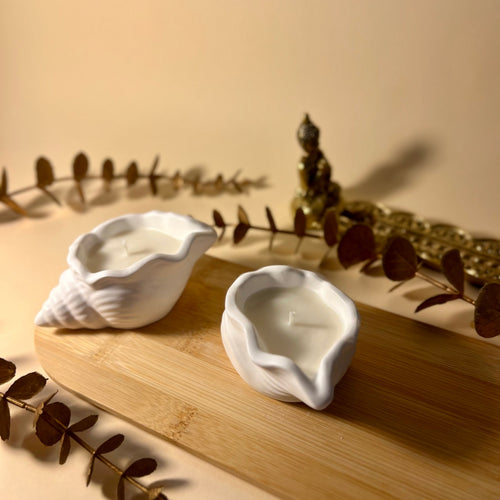 Concha em Gesso Decorativa + Vela Aromática